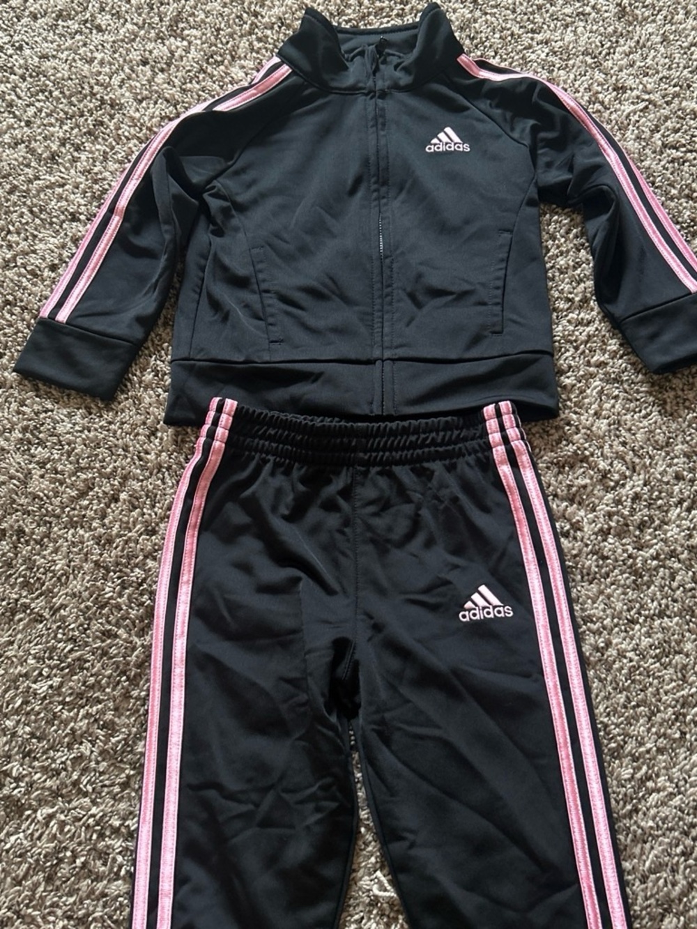 adidas Black and Pink Kids Track Jacket & Pants Set